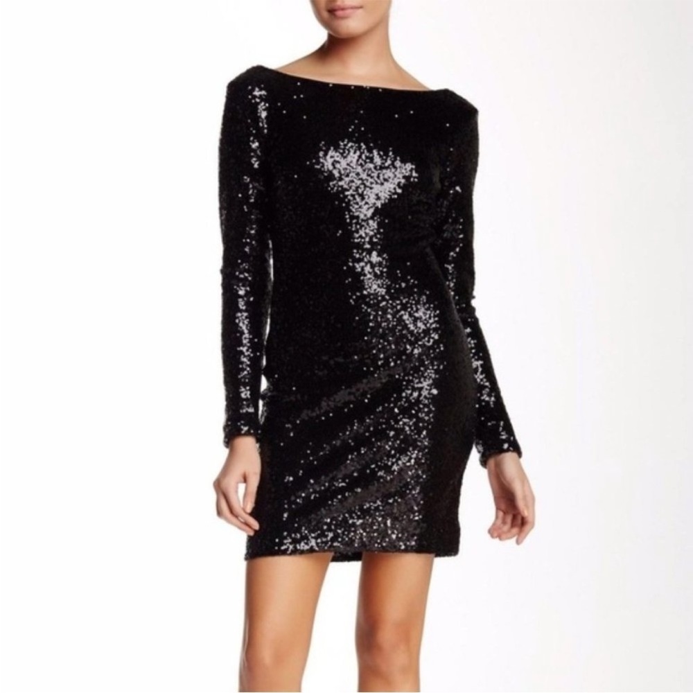 DRESS THE POPULATION Kelly Black Sequin Mini Dress Size XS